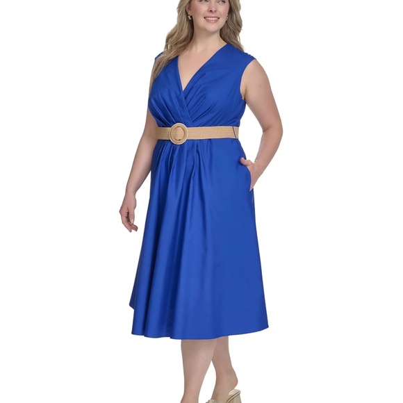 Jessica Howard Plus Size Belted Sleeveless V-Neck Midi Dress, size 20W - Picture 2 of 14